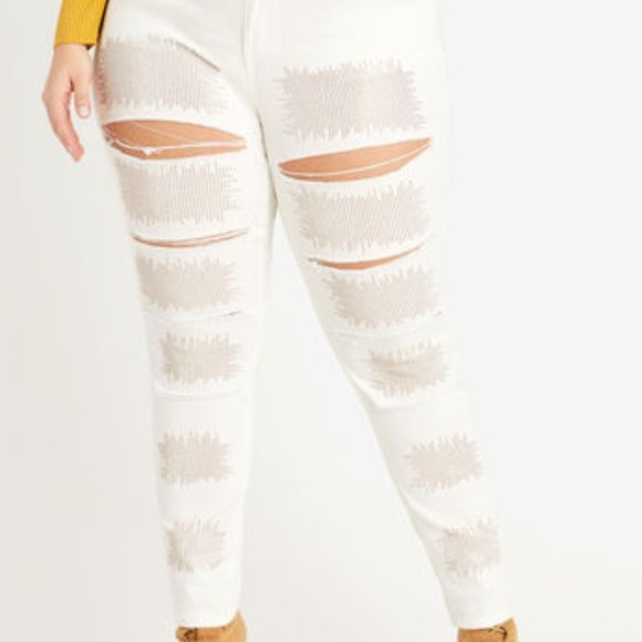 Distressed Rhinestone Stretch Jeans - Picture 3 of 4